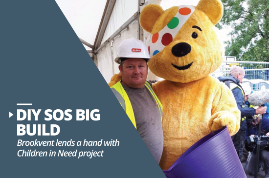 Brookvent lends a hand with Children in Need DIY SOS Project|Nick Knowles DIY SOS Big Build|Brookvent bespoke yellow external hood|Pudsey Bear